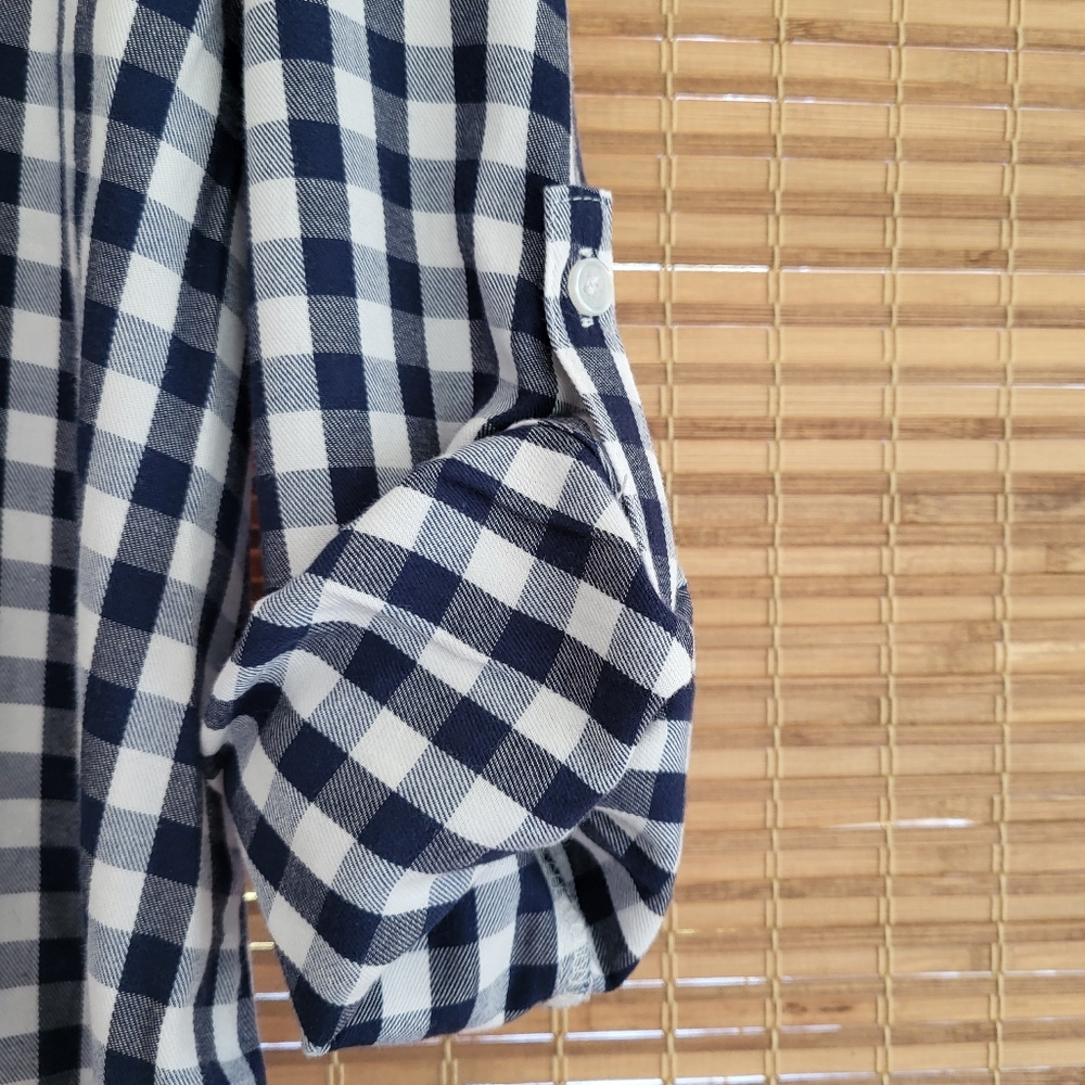 Lulu-B Long Sleeve Gingham Pullover Collared Blouse, Navy Blue and White Size L - Picture 7 of 12